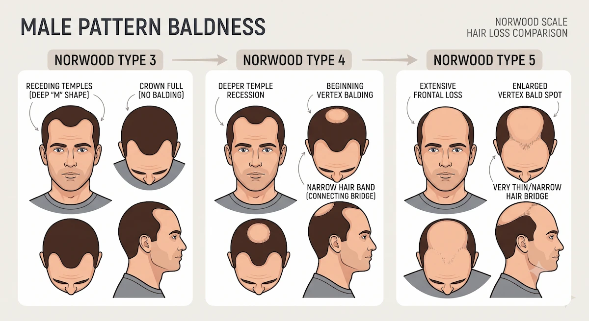 Norwood Tip 4 Saç Dökülmesi: Belirtiler, İlerleme Süreci ve Tedavi Seçenekleri 2 Norwood Tip 4’ün Tip 3 ve Tip 5’ten Farkı Nedir?