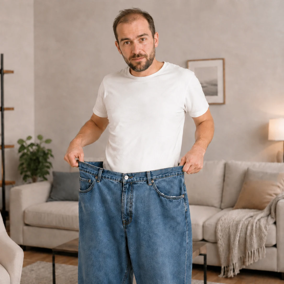 Man showing significant weight loss while experiencing hair thinning, illustrating the connection between GLP-1 medications and hair shedding