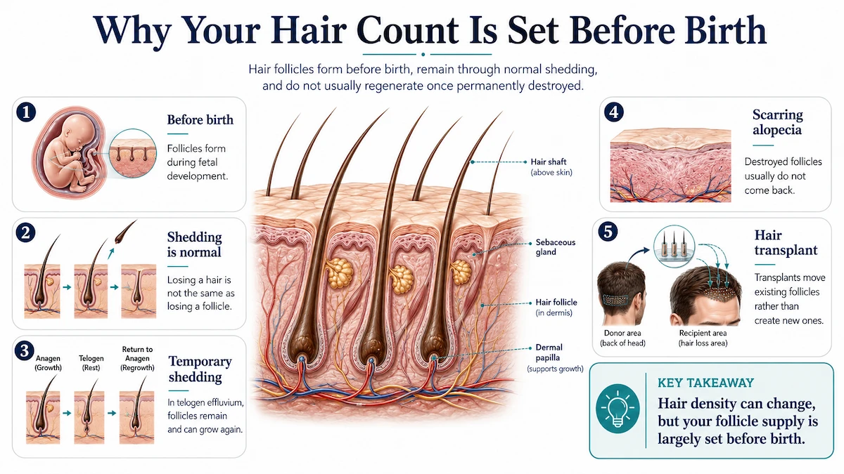 How Many Hairs Are on the Human Head? 2 Why your hair count is set before birth